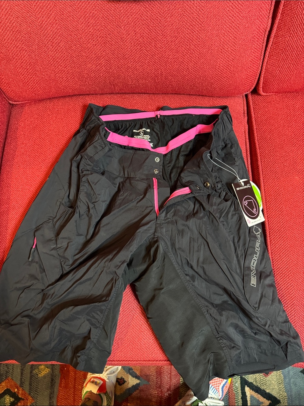 Ladies Black Bike Shorts with Pink Trim and Zip Pockets
